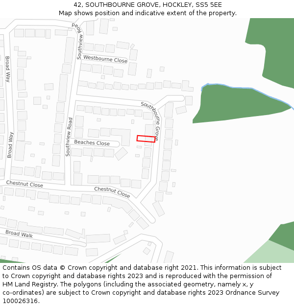 42, SOUTHBOURNE GROVE, HOCKLEY, SS5 5EE: Location map and indicative extent of plot