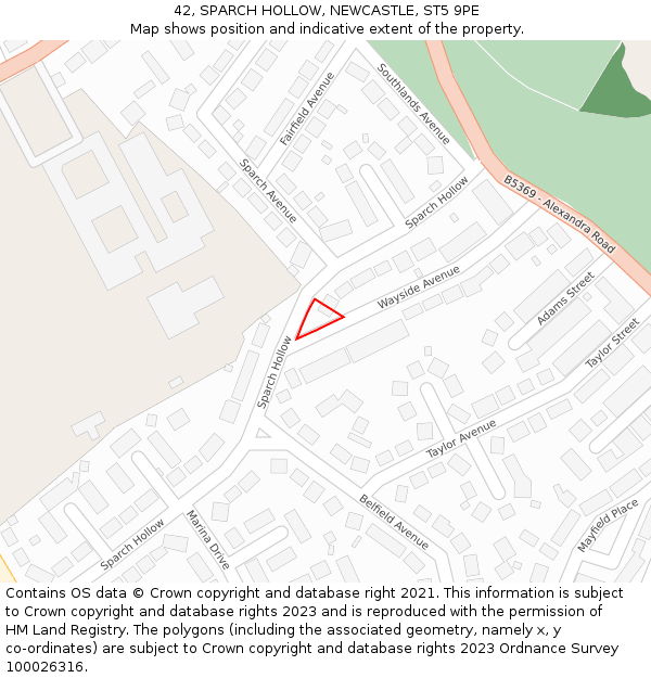42, SPARCH HOLLOW, NEWCASTLE, ST5 9PE: Location map and indicative extent of plot