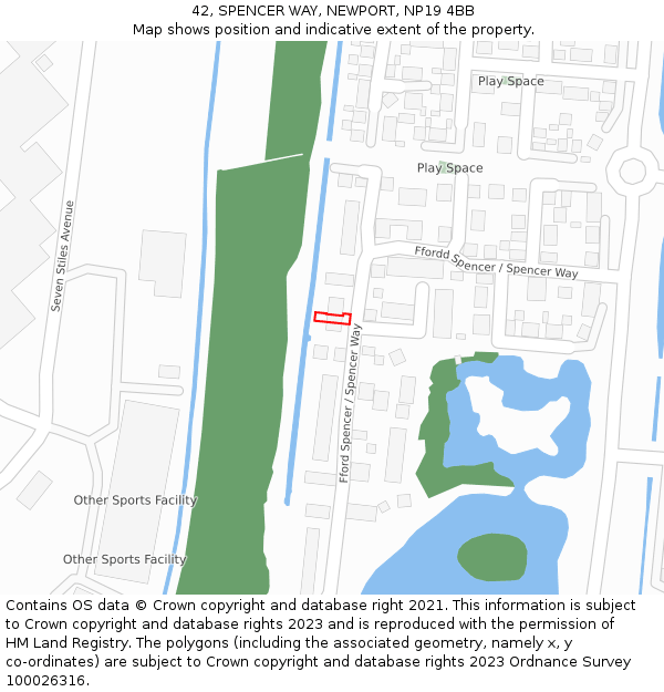 42, SPENCER WAY, NEWPORT, NP19 4BB: Location map and indicative extent of plot