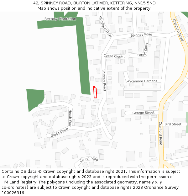 42, SPINNEY ROAD, BURTON LATIMER, KETTERING, NN15 5ND: Location map and indicative extent of plot