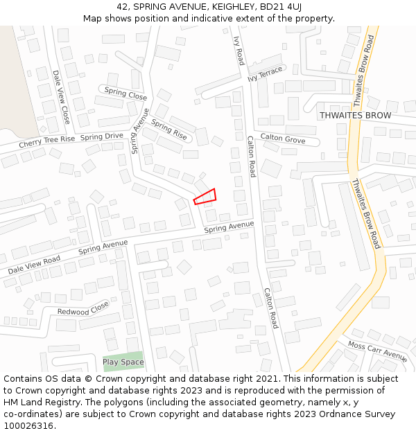42, SPRING AVENUE, KEIGHLEY, BD21 4UJ: Location map and indicative extent of plot