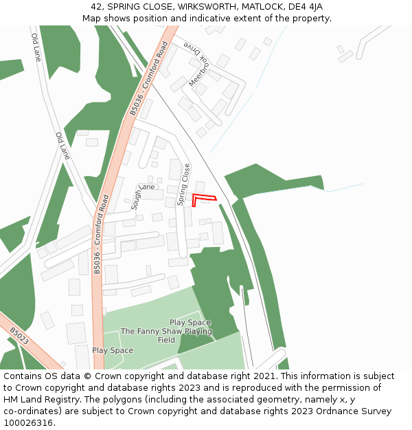 42, SPRING CLOSE, WIRKSWORTH, MATLOCK, DE4 4JA: Location map and indicative extent of plot