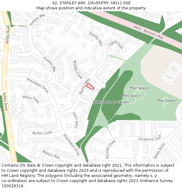 42, STANLEY WAY, DAVENTRY, NN11 0SE: Location map and indicative extent of plot
