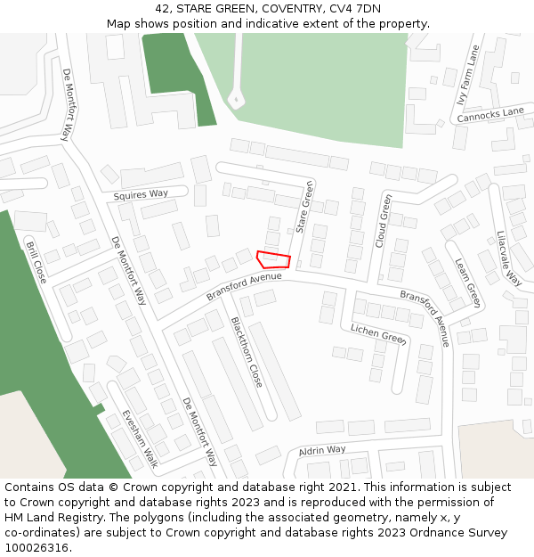 42, STARE GREEN, COVENTRY, CV4 7DN: Location map and indicative extent of plot