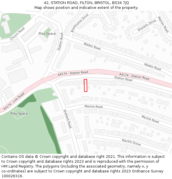 42, STATION ROAD, FILTON, BRISTOL, BS34 7JQ: Location map and indicative extent of plot