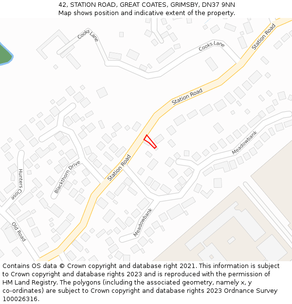 42, STATION ROAD, GREAT COATES, GRIMSBY, DN37 9NN: Location map and indicative extent of plot