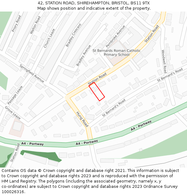 42, STATION ROAD, SHIREHAMPTON, BRISTOL, BS11 9TX: Location map and indicative extent of plot