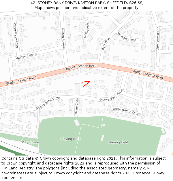 42, STONEY BANK DRIVE, KIVETON PARK, SHEFFIELD, S26 6SJ: Location map and indicative extent of plot
