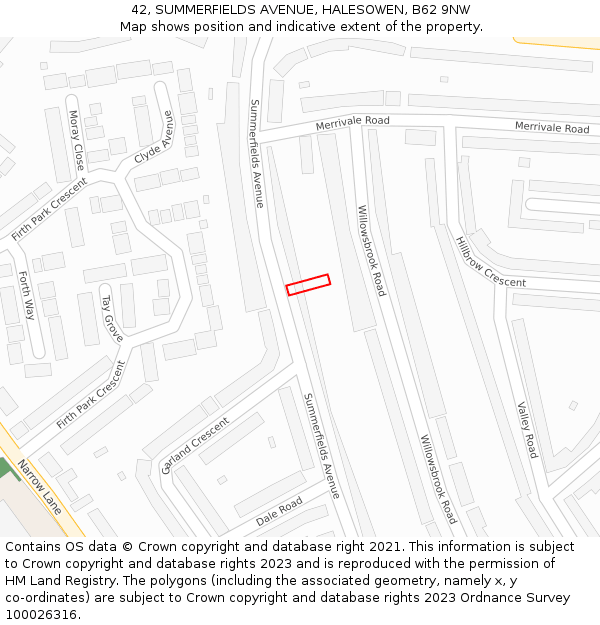 42, SUMMERFIELDS AVENUE, HALESOWEN, B62 9NW: Location map and indicative extent of plot
