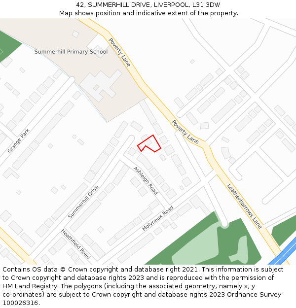 42, SUMMERHILL DRIVE, LIVERPOOL, L31 3DW: Location map and indicative extent of plot