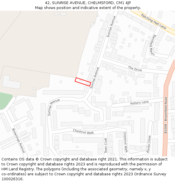 42, SUNRISE AVENUE, CHELMSFORD, CM1 4JP: Location map and indicative extent of plot