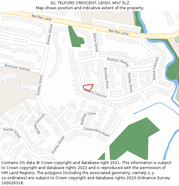 42, TELFORD CRESCENT, LEIGH, WN7 5LZ: Location map and indicative extent of plot