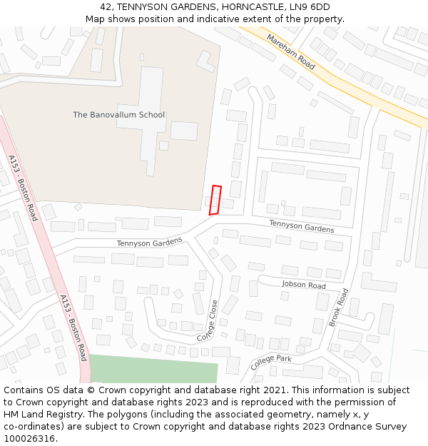 42, TENNYSON GARDENS, HORNCASTLE, LN9 6DD: Location map and indicative extent of plot