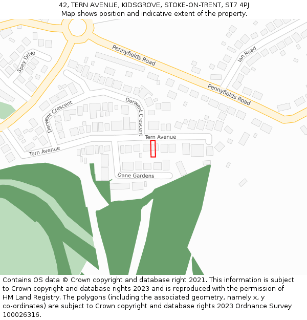42, TERN AVENUE, KIDSGROVE, STOKE-ON-TRENT, ST7 4PJ: Location map and indicative extent of plot