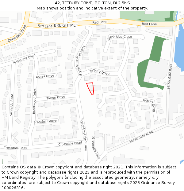 42, TETBURY DRIVE, BOLTON, BL2 5NS: Location map and indicative extent of plot