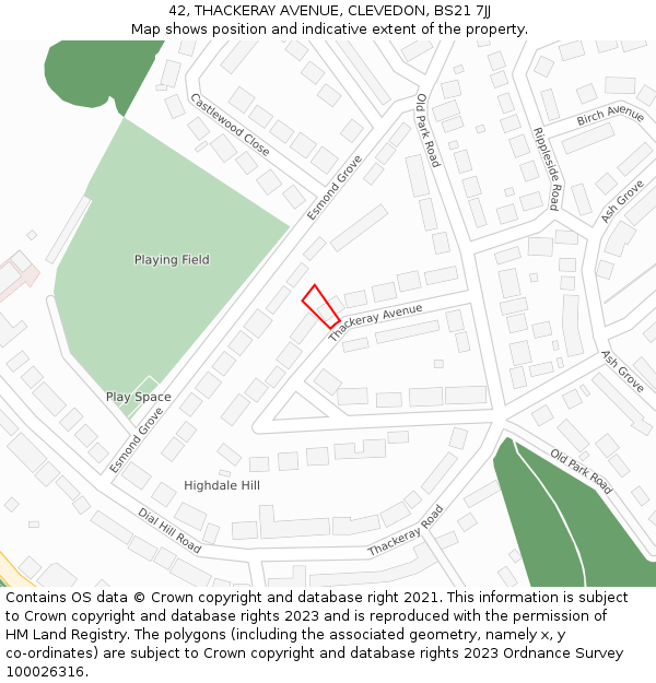 42, THACKERAY AVENUE, CLEVEDON, BS21 7JJ: Location map and indicative extent of plot