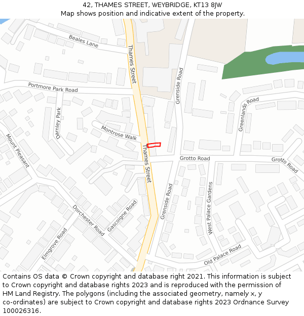 42, THAMES STREET, WEYBRIDGE, KT13 8JW: Location map and indicative extent of plot