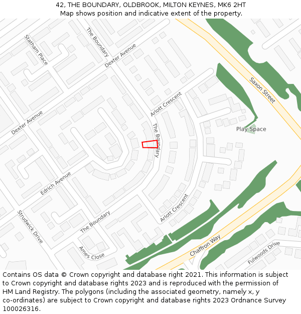 42, THE BOUNDARY, OLDBROOK, MILTON KEYNES, MK6 2HT: Location map and indicative extent of plot