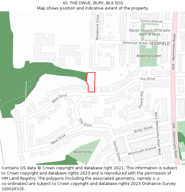 42, THE DRIVE, BURY, BL9 5DG: Location map and indicative extent of plot