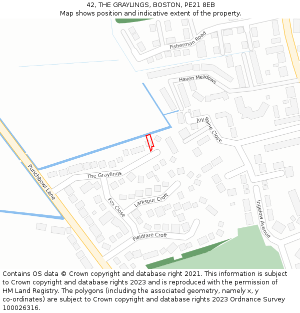 42, THE GRAYLINGS, BOSTON, PE21 8EB: Location map and indicative extent of plot