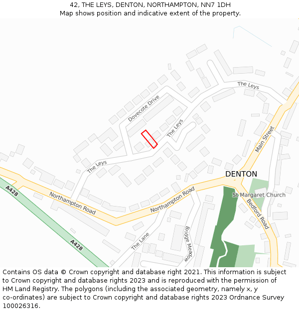 42, THE LEYS, DENTON, NORTHAMPTON, NN7 1DH: Location map and indicative extent of plot