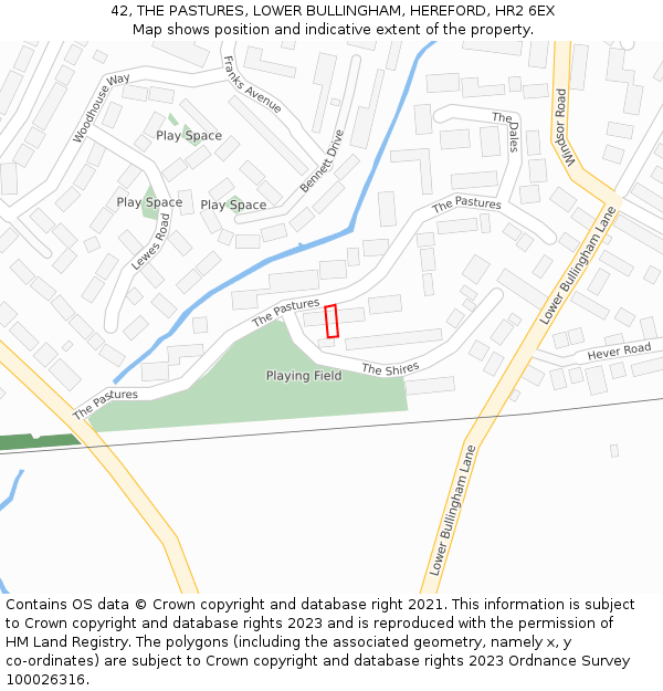 42, THE PASTURES, LOWER BULLINGHAM, HEREFORD, HR2 6EX: Location map and indicative extent of plot