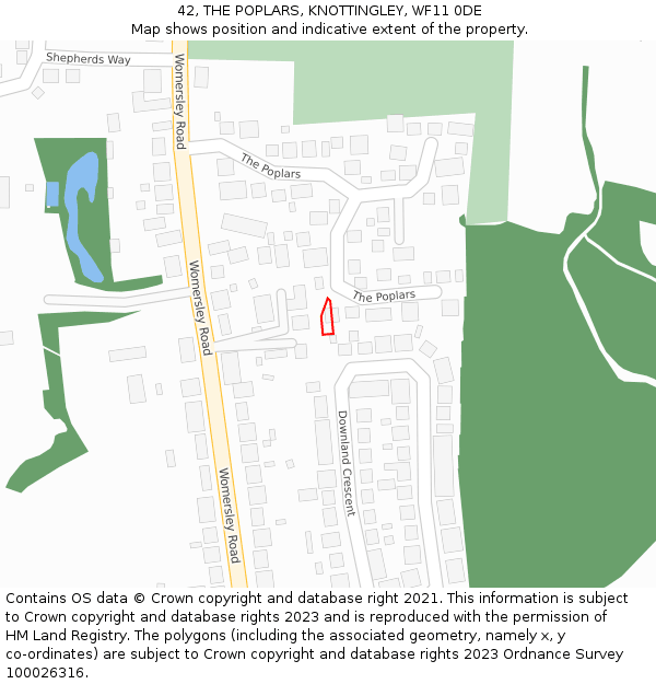 42, THE POPLARS, KNOTTINGLEY, WF11 0DE: Location map and indicative extent of plot