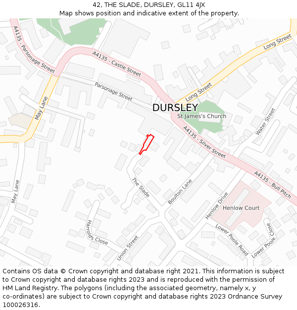 42, THE SLADE, DURSLEY, GL11 4JX: Location map and indicative extent of plot