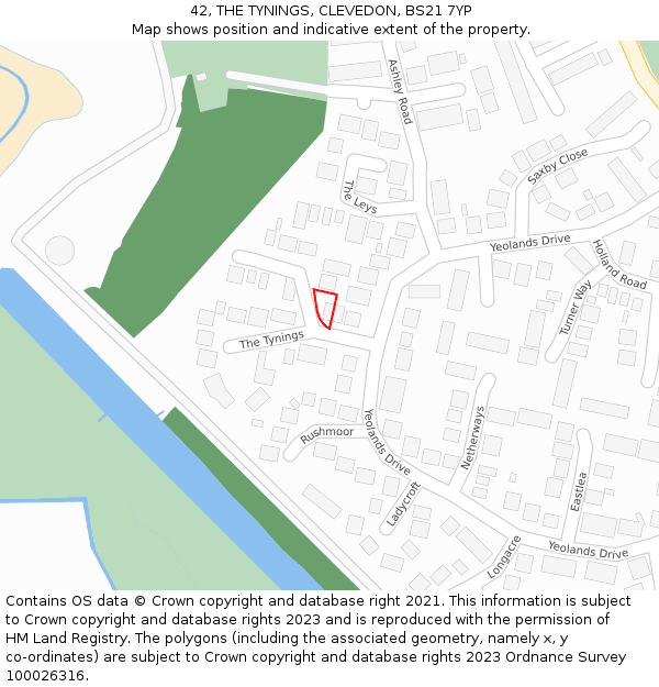 42, THE TYNINGS, CLEVEDON, BS21 7YP: Location map and indicative extent of plot