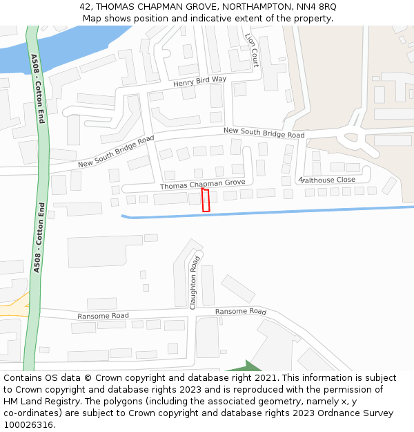 42, THOMAS CHAPMAN GROVE, NORTHAMPTON, NN4 8RQ: Location map and indicative extent of plot