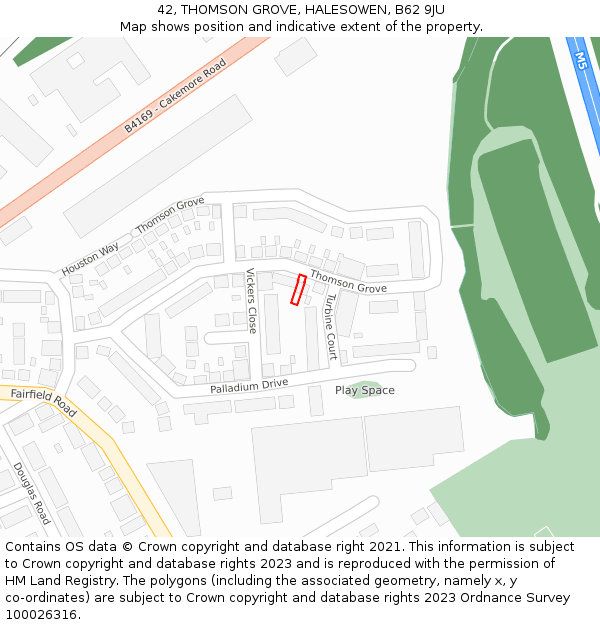 42, THOMSON GROVE, HALESOWEN, B62 9JU: Location map and indicative extent of plot