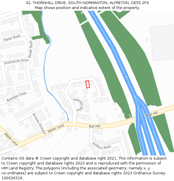 42, THORNHILL DRIVE, SOUTH NORMANTON, ALFRETON, DE55 2FS: Location map and indicative extent of plot