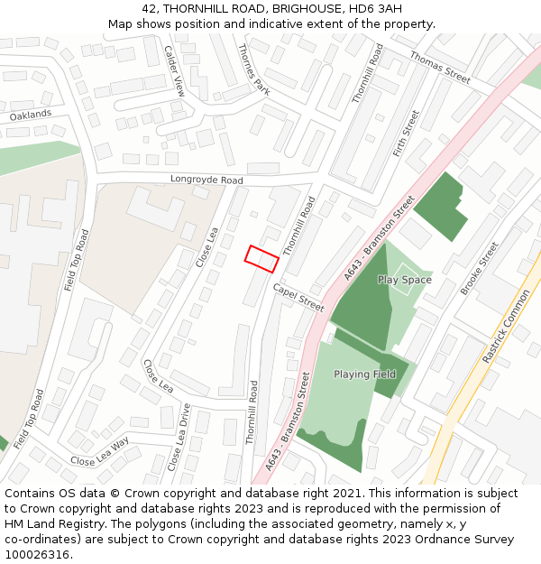 42, THORNHILL ROAD, BRIGHOUSE, HD6 3AH: Location map and indicative extent of plot