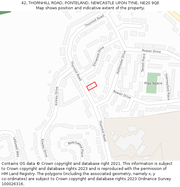 42, THORNHILL ROAD, PONTELAND, NEWCASTLE UPON TYNE, NE20 9QE: Location map and indicative extent of plot