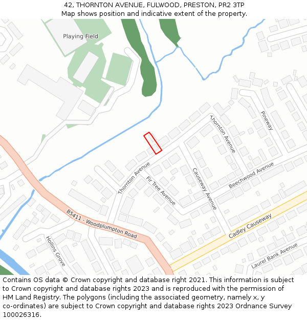 42, THORNTON AVENUE, FULWOOD, PRESTON, PR2 3TP: Location map and indicative extent of plot