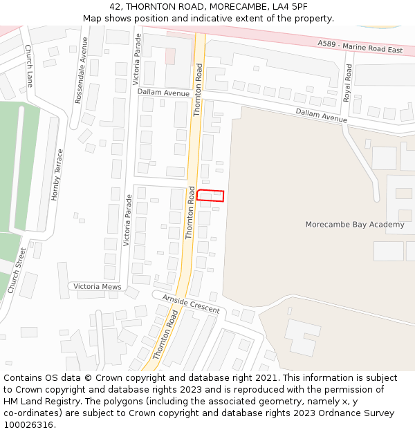 42, THORNTON ROAD, MORECAMBE, LA4 5PF: Location map and indicative extent of plot