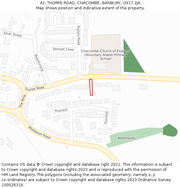 42, THORPE ROAD, CHACOMBE, BANBURY, OX17 2JA: Location map and indicative extent of plot