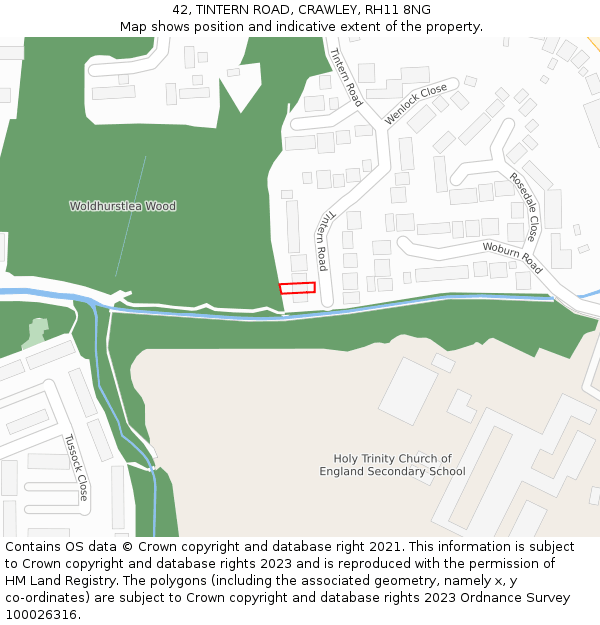 42, TINTERN ROAD, CRAWLEY, RH11 8NG: Location map and indicative extent of plot