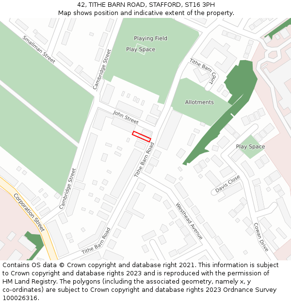 42, TITHE BARN ROAD, STAFFORD, ST16 3PH: Location map and indicative extent of plot