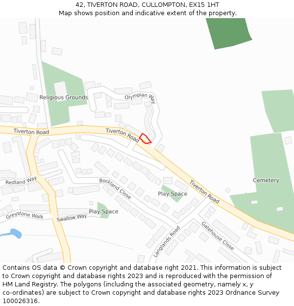 42, TIVERTON ROAD, CULLOMPTON, EX15 1HT: Location map and indicative extent of plot