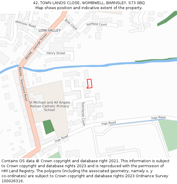 42, TOWN LANDS CLOSE, WOMBWELL, BARNSLEY, S73 0BQ: Location map and indicative extent of plot