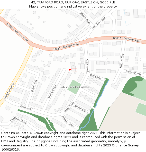 42, TRAFFORD ROAD, FAIR OAK, EASTLEIGH, SO50 7LB: Location map and indicative extent of plot
