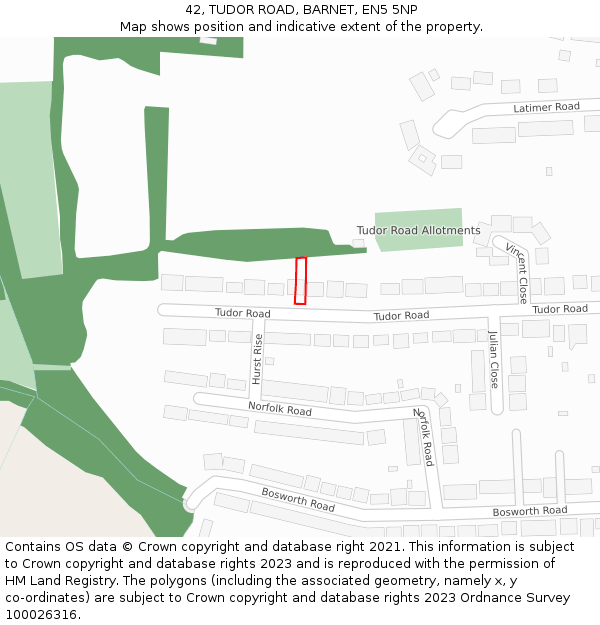 42, TUDOR ROAD, BARNET, EN5 5NP: Location map and indicative extent of plot