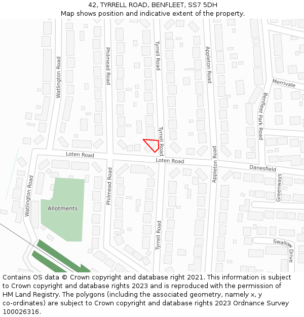 42, TYRRELL ROAD, BENFLEET, SS7 5DH: Location map and indicative extent of plot