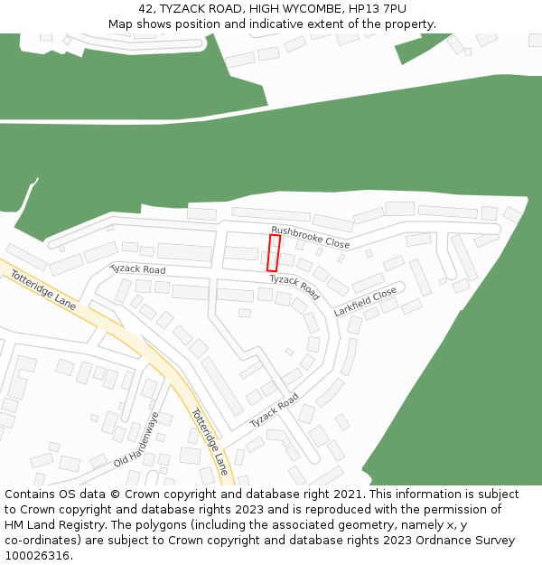 42, TYZACK ROAD, HIGH WYCOMBE, HP13 7PU: Location map and indicative extent of plot