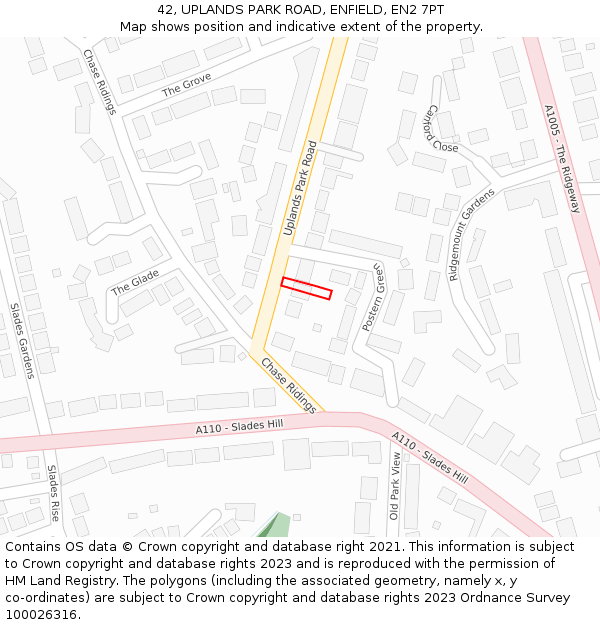 42, UPLANDS PARK ROAD, ENFIELD, EN2 7PT: Location map and indicative extent of plot