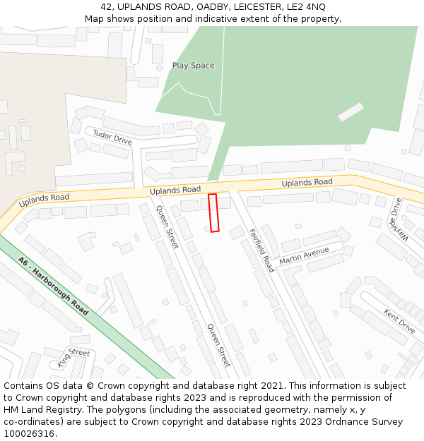 42, UPLANDS ROAD, OADBY, LEICESTER, LE2 4NQ: Location map and indicative extent of plot