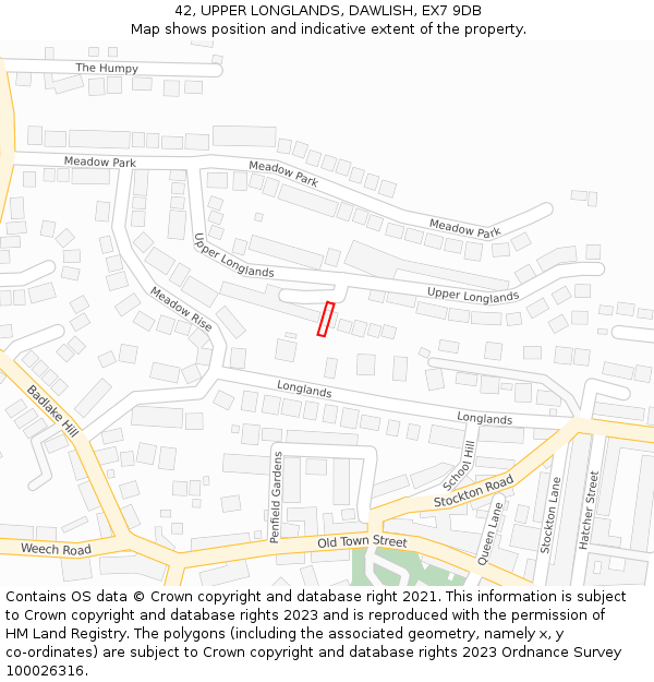 42, UPPER LONGLANDS, DAWLISH, EX7 9DB: Location map and indicative extent of plot