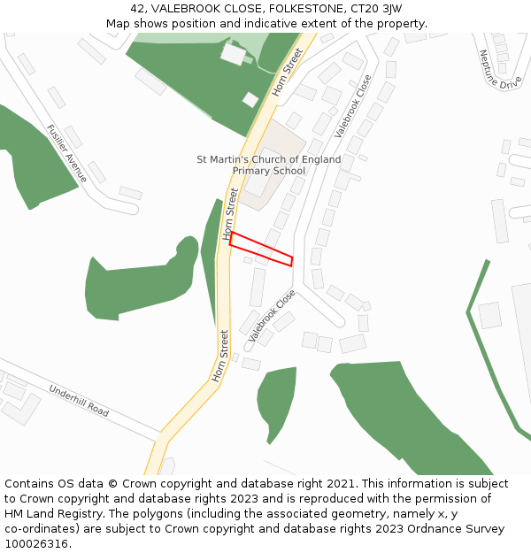 42, VALEBROOK CLOSE, FOLKESTONE, CT20 3JW: Location map and indicative extent of plot