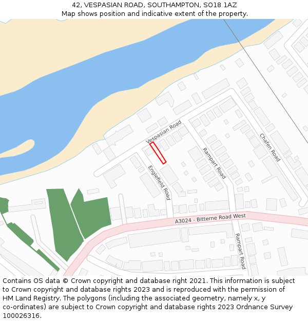 42, VESPASIAN ROAD, SOUTHAMPTON, SO18 1AZ: Location map and indicative extent of plot
